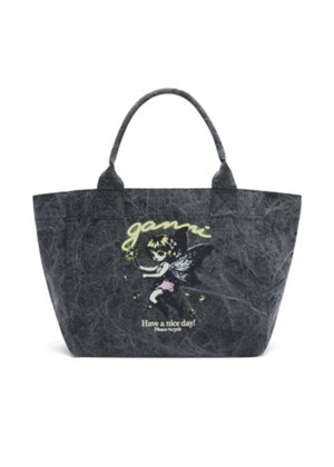 Medium trapeze shopper fairy print Black Oyster B2110088 Ganni 